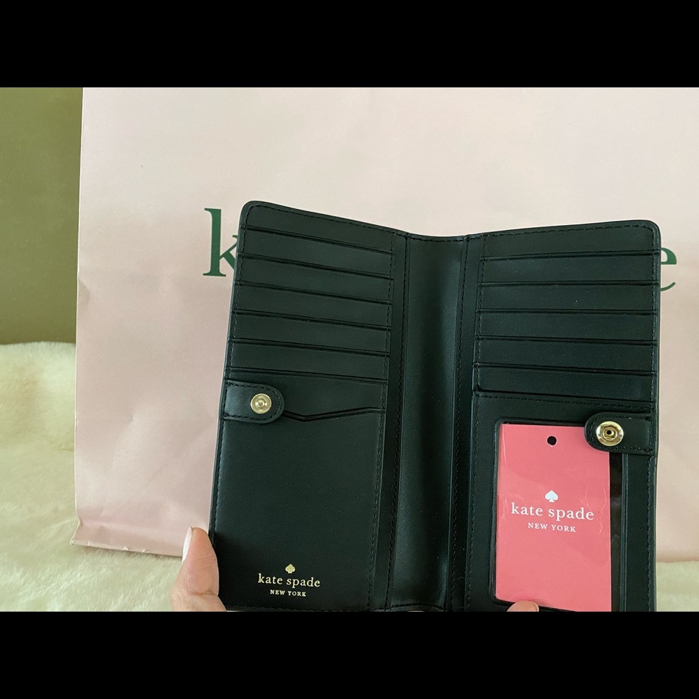 NWT! Kate Spade Staci Saffiano Leather Large Slim Bifold Black - Picture 3 of 6